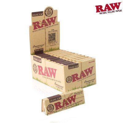 RAW CONNOISSEUR 1 1/4+TIP ORGANIC CIGARETTE ROLLING PAPERS 24CT/PACK